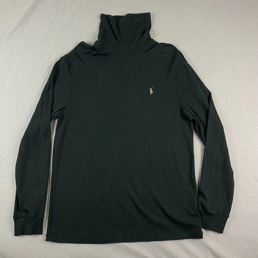 Polo Ralph Lauren Shirt Mens L black Turtleneck Long Sleeve flesh Pony Cotton